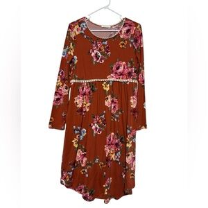 Reborn J Fall Floral Modest Dress Size Large Long Sleeve Knit Stretch Comfy Boho